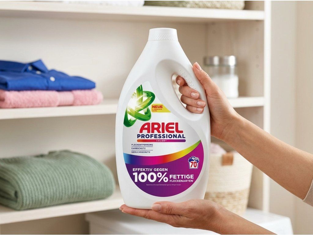 Ariel Professional XXL prací gel Color 70 dávek 3,15 l - detail produktu v ruce
