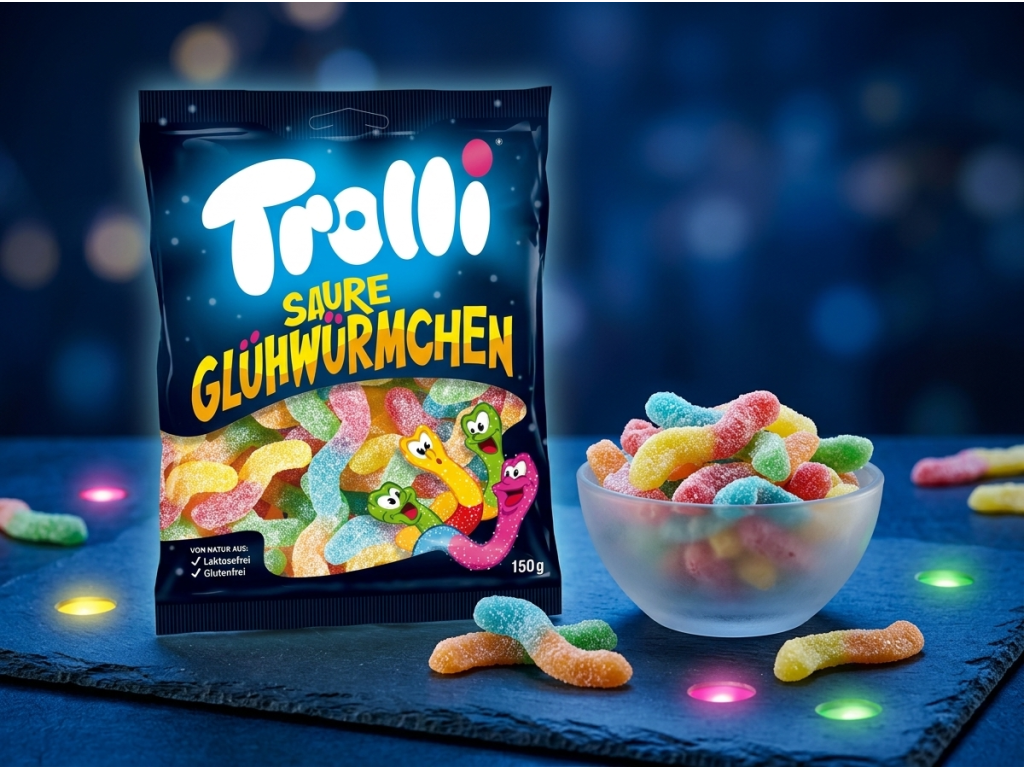 Trolli kyselé světlušky na snack stole