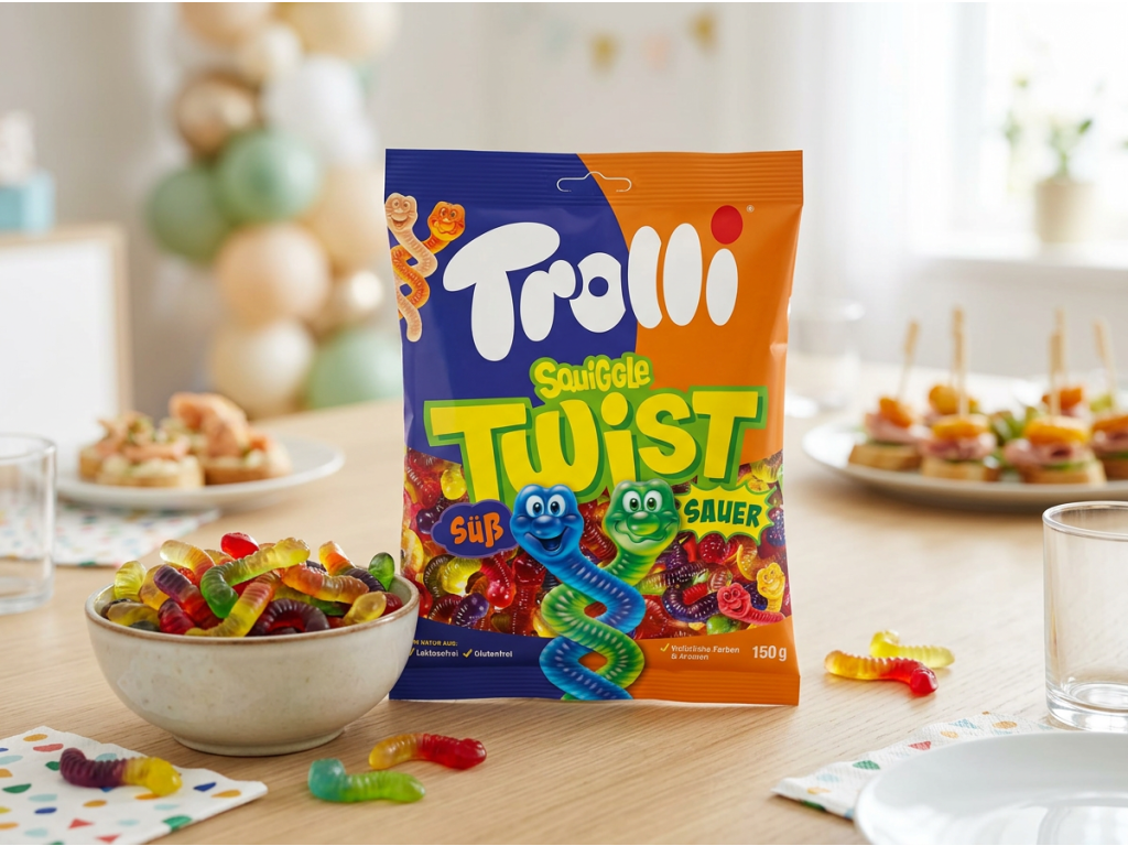 Trolli Squiggle Twist na snack stole