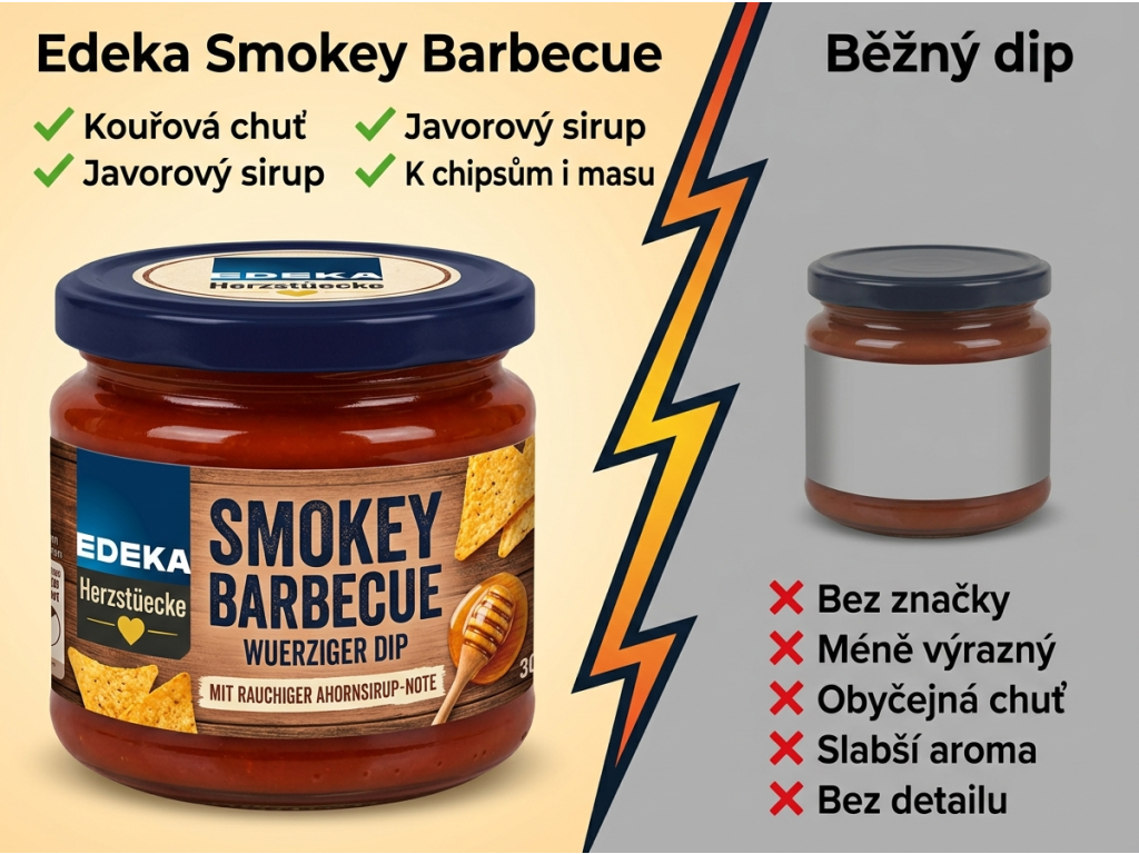 Edeka Dip Smokey Barbecue omáčka 245 ml - srovnání s běžným dipem
