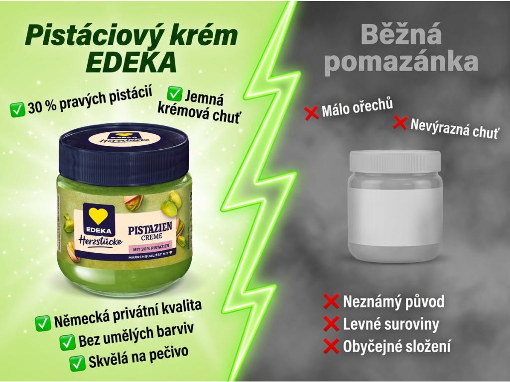Edeka Pistáciový krém 200 g - srovnání s běžnou pomazánkou