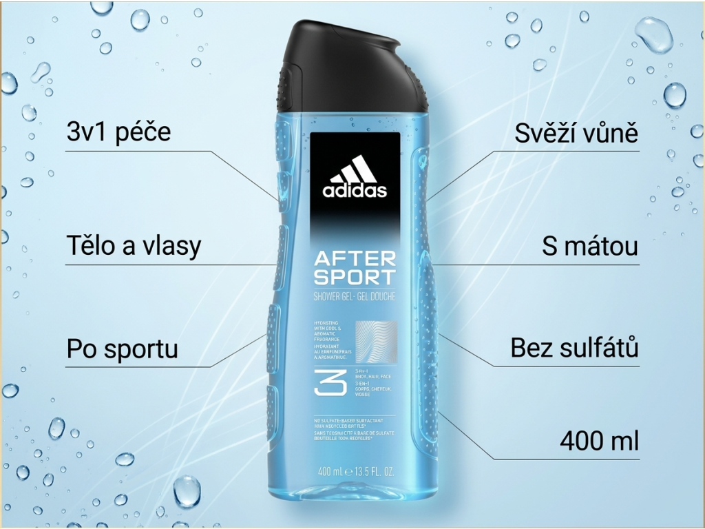 Adidas 3 After Sport - benefity sprchového gelu 3v1