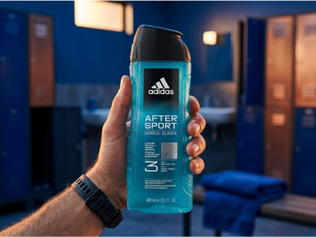 Adidas 3 After Sport sprchový gel v ruce