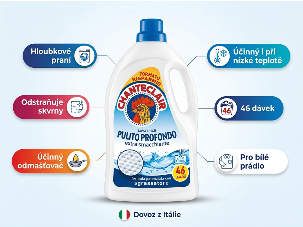Chante Pulito Profondo prací gel na bílé prádlo - přehled výhod