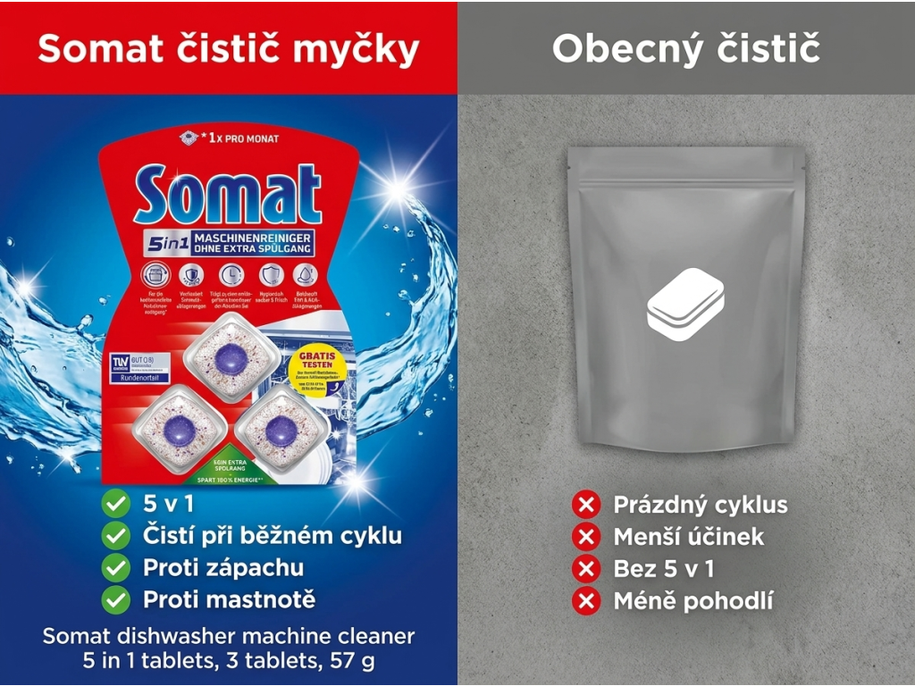 Srovnání čističe myčky Somat 5 v 1
