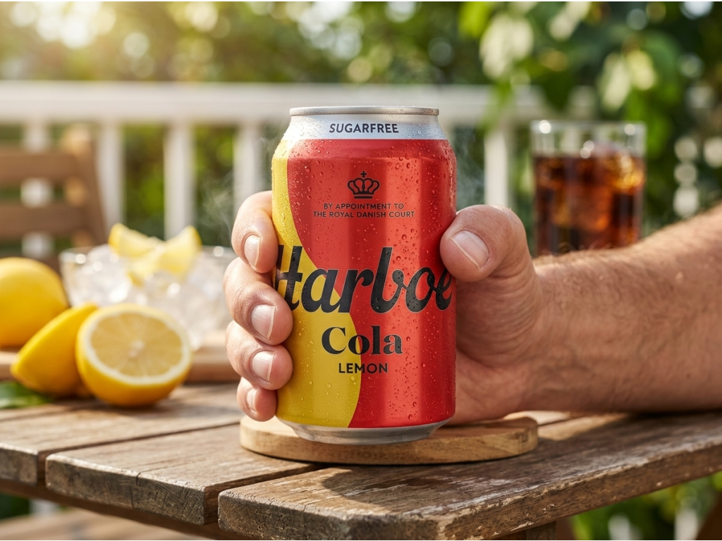 Plechovka Harboe Cola Lemon v ruce