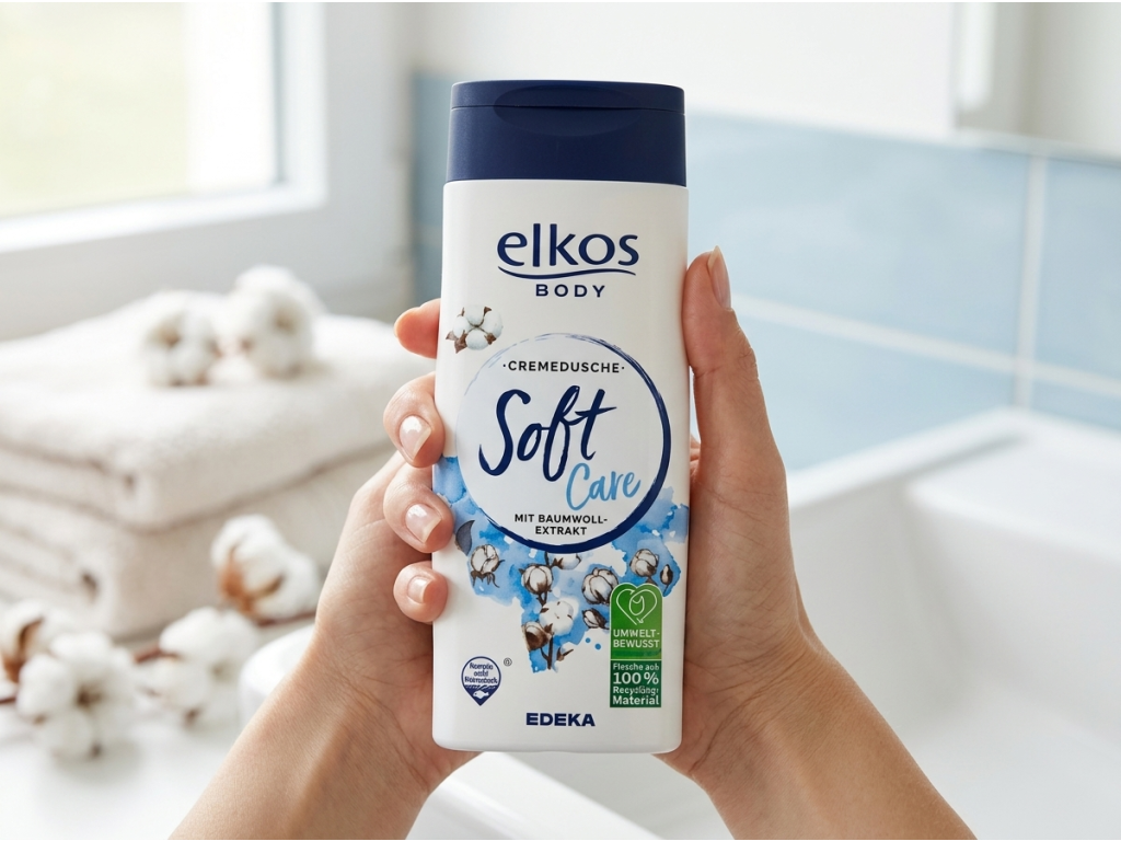 Elkos Soft Care sprchový krém v ruce
