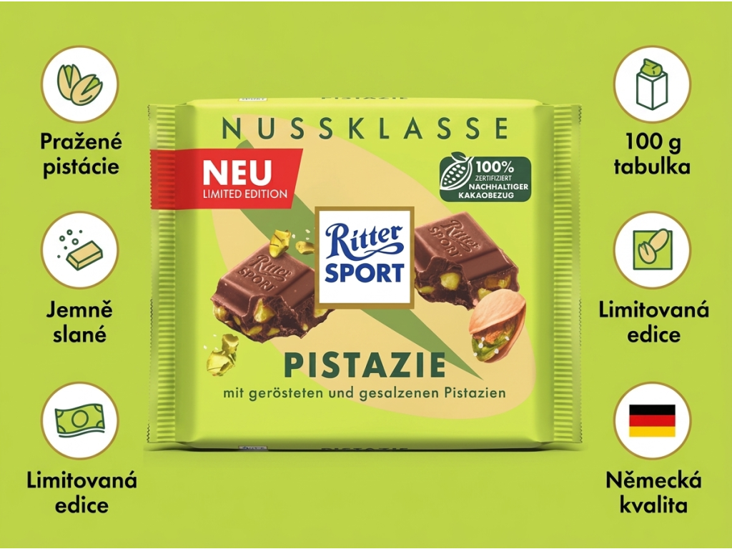 Ritter Sport Pistazie - přehled výhod