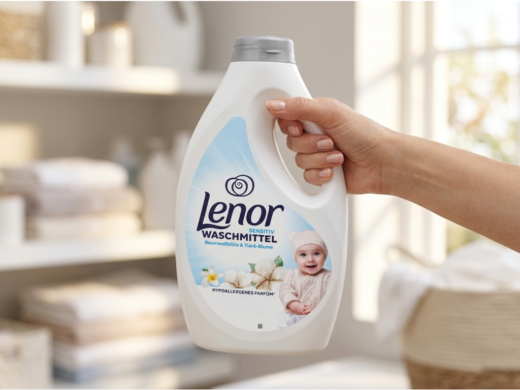 Lenor Sensitiv prací gel pro citlivou pokožku v ruce
