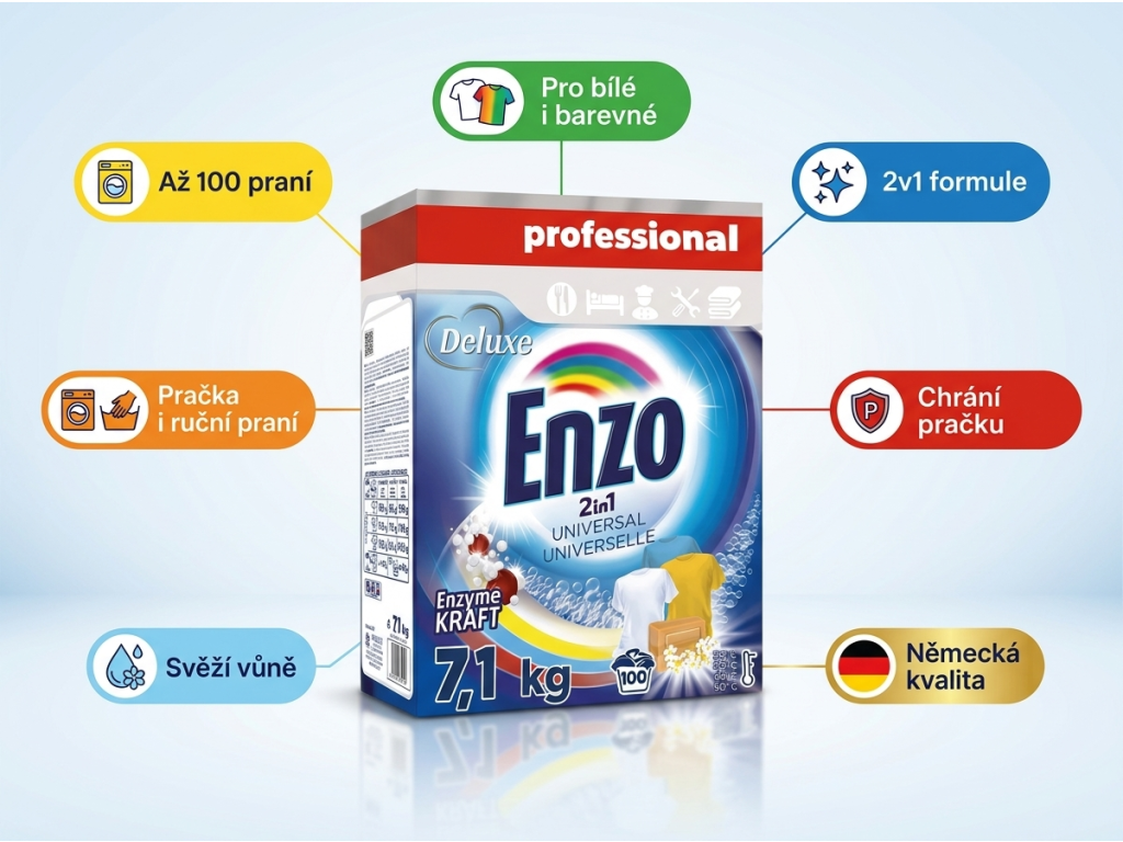 Enzo DeLuxe prací prášek 2in1 Universal - přehled výhod