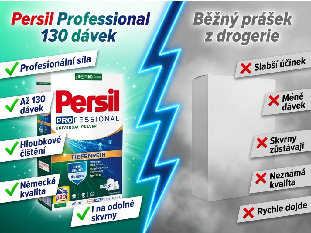 Persil Professional Universal prací prášek 130 dávek - srovnání s běžným práškem