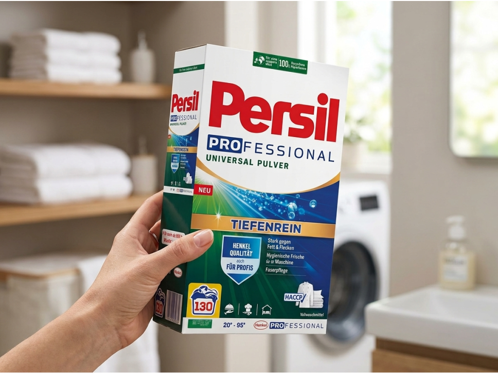 Persil Professional Universal prací prášek 130 dávek držený v ruce