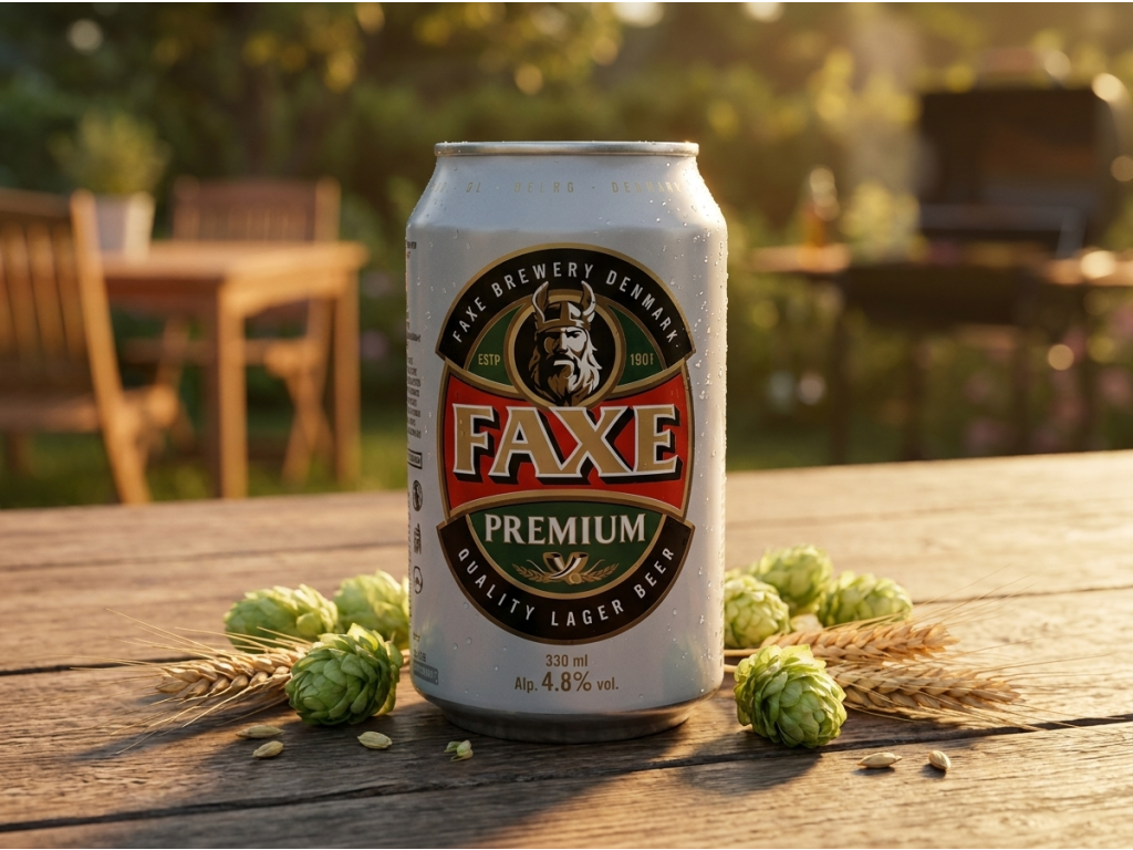 Faxe premium světlé pivo 4,6% 0,33 l - podávání v přirozeném kontextu