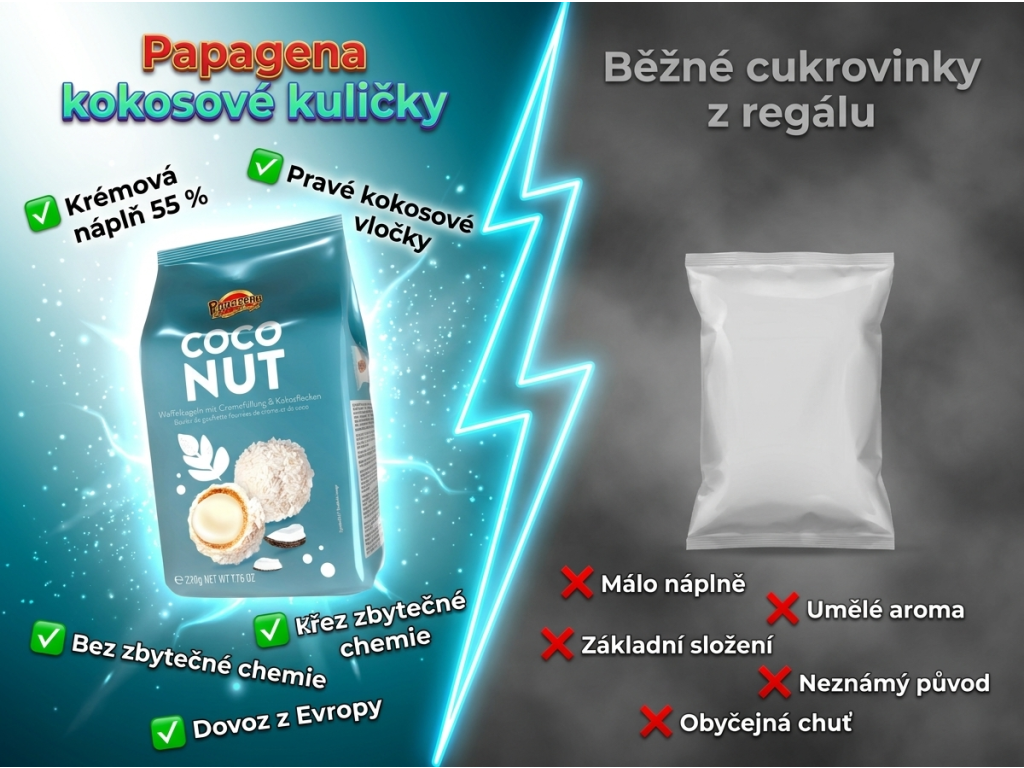 Srovnání Papagena kokosových kuliček s běžnou cukrovinkou