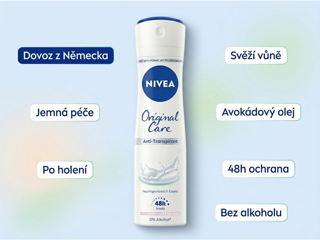 Nivea antiperspirant sprej Original Care 150 ml - hlavní výhody