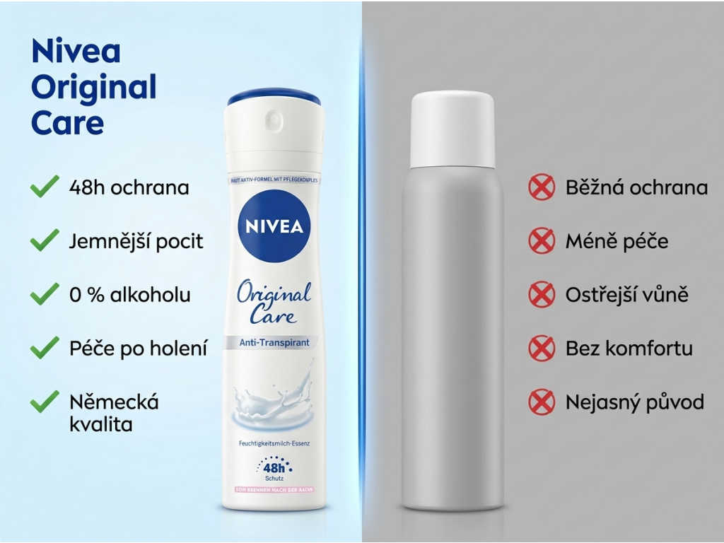 Nivea antiperspirant sprej Original Care 150 ml - srovnání