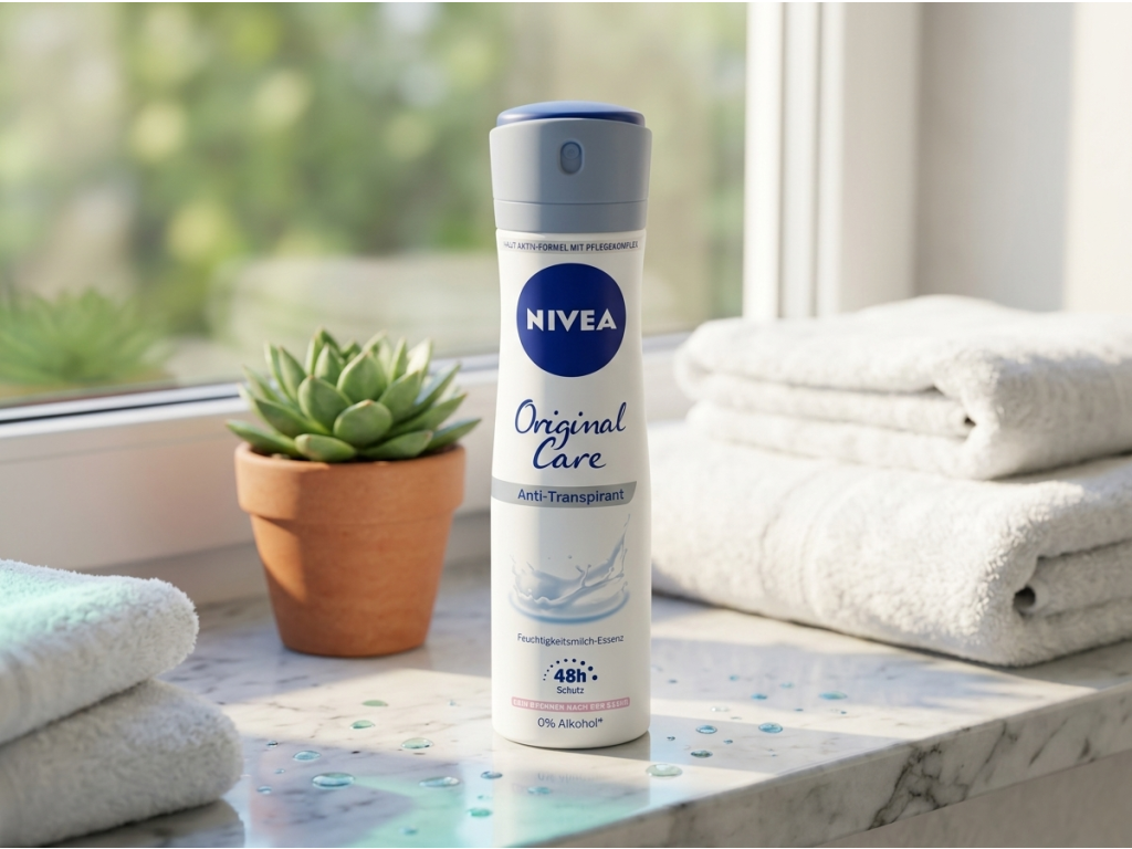 Nivea antiperspirant sprej Original Care 150 ml v koupelně
