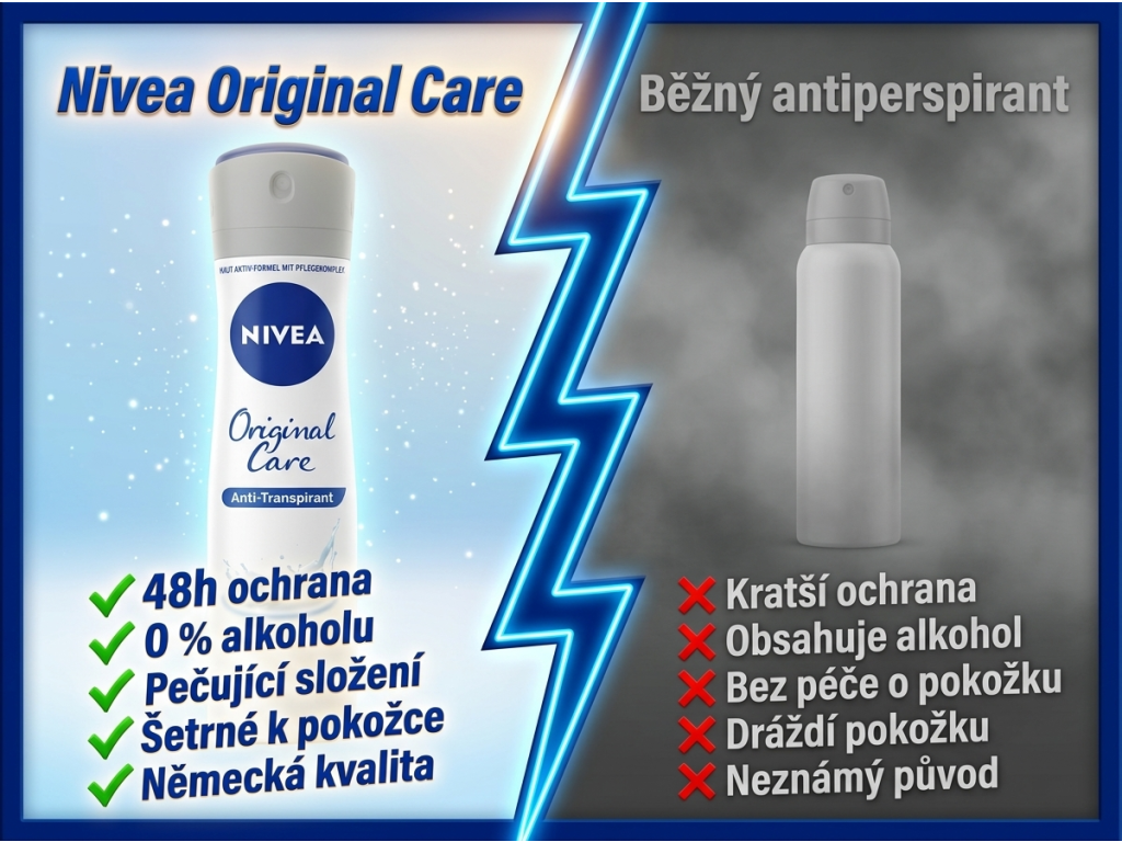 Nivea antiperspirant sprej Original Care 150 ml - srovnání s běžným antiperspirantem