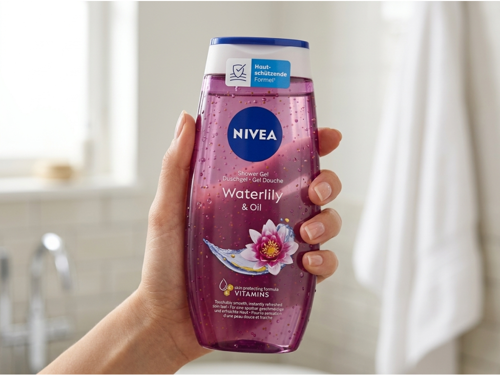 Nivea Waterlily & Oil sprchový gel v ruce