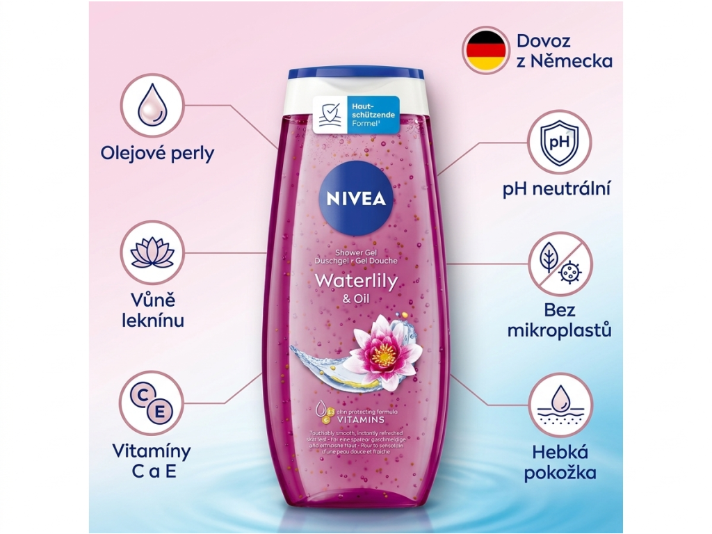 Nivea Waterlily & Oil sprchový gel 250 ml - výhody sprchového gelu