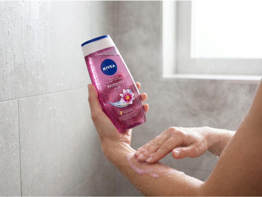 Nivea Waterlily & Oil sprchový gel 250 ml - použití ve sprše