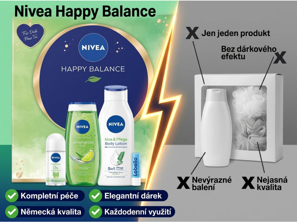 Nivea Happy Balance - srovnání s běžným kosmetickým balíčkem
