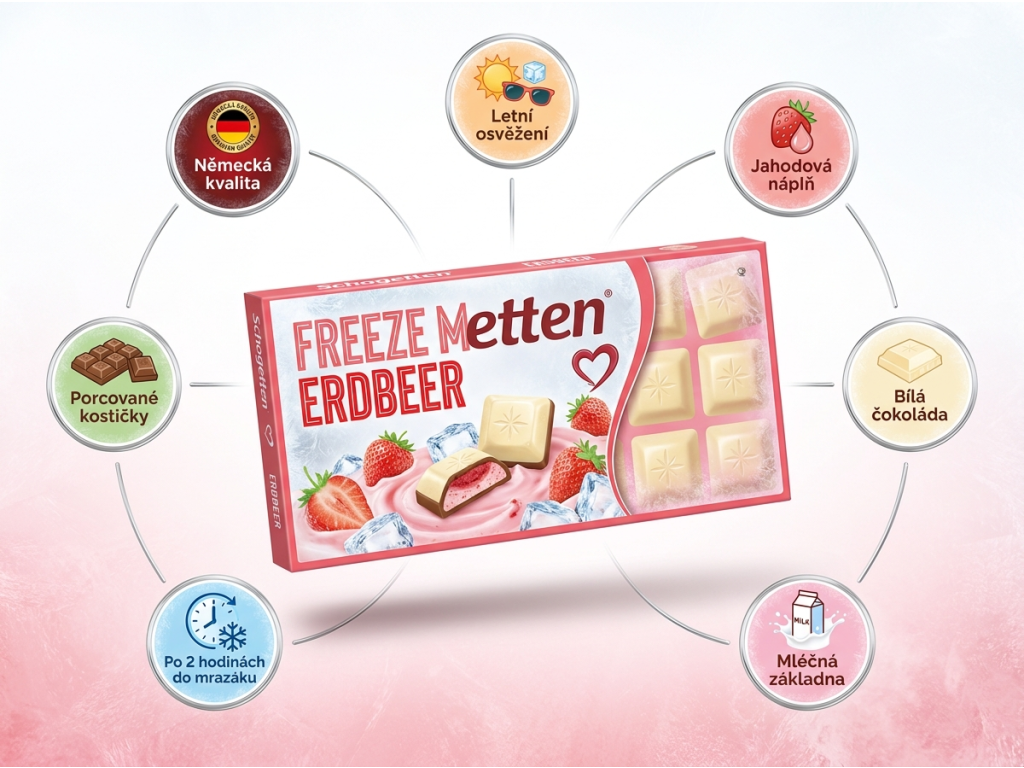 Schogetten Freeze Me bílá čokoláda s jahodami 100 g - hlavní výhody