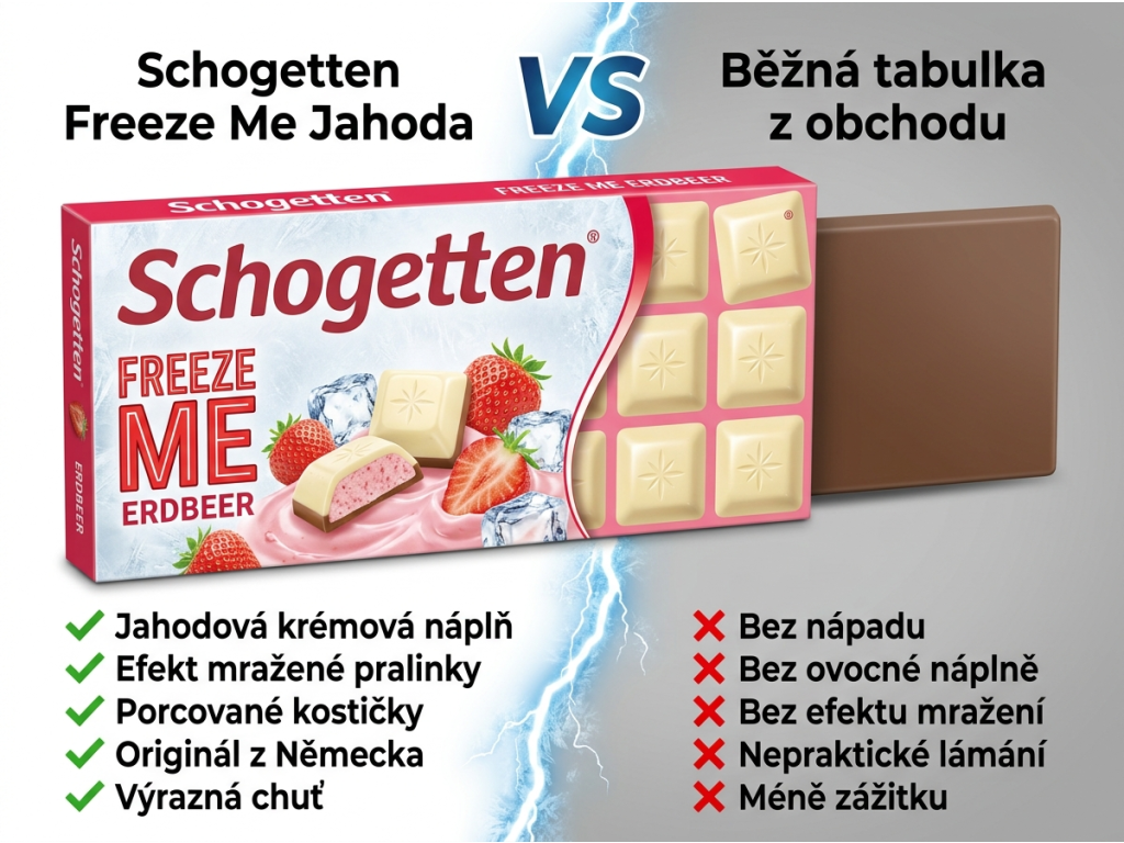 Srovnání Schogetten Freeze Me s běžnou tabulkou čokolády