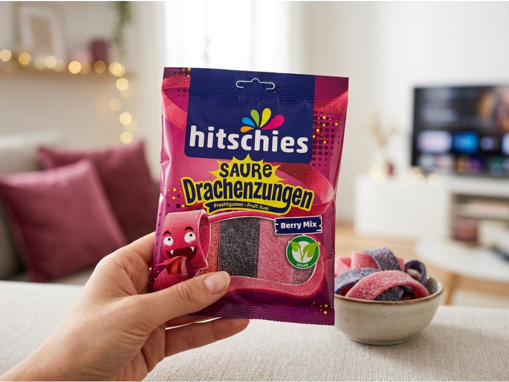 Hitschies dračí jazyky Berry Mix v ruce