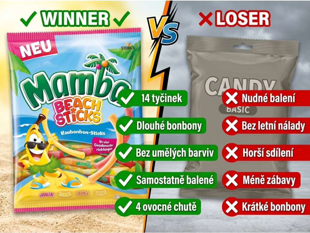 Mamba Beach Sticks srovnání se sladkostmi