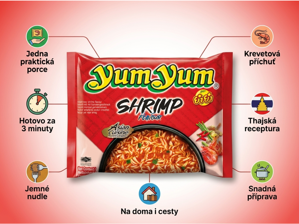 Yum Yum instantní nudle s krevetami - hlavní výhody