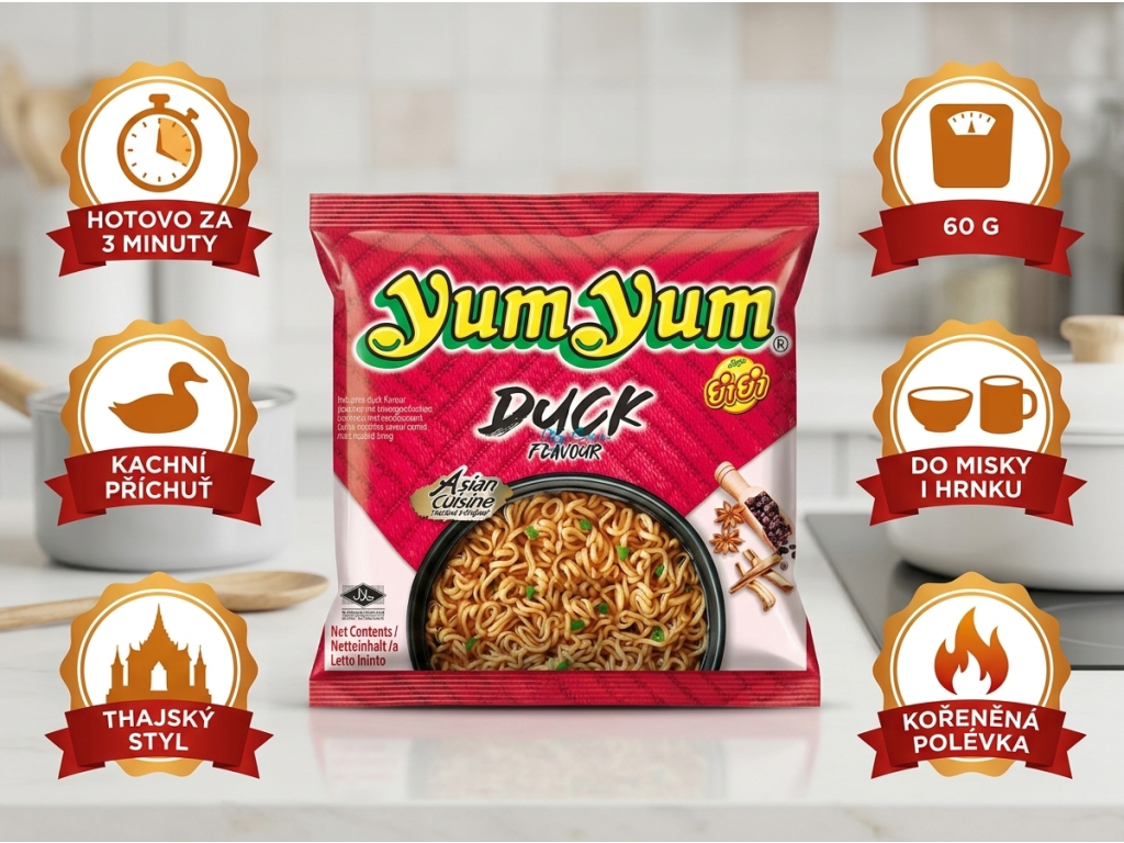 Yum Yum instantní nudle kachna - infografika