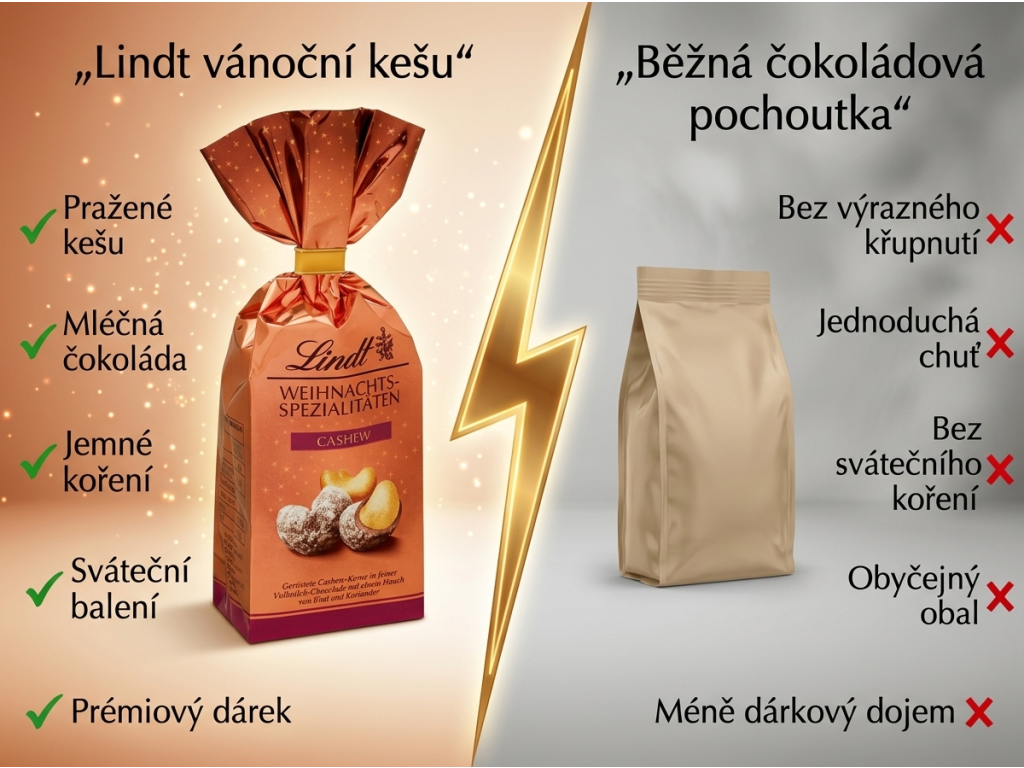 Srovnání Lindt Vánočních kešu s běžnou čokoládovou pochoutkou