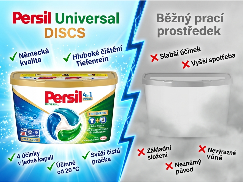 Persil Universal DISC 4in1 vs. běžný prací prostředek