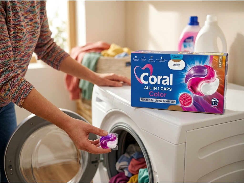 Coral All in 1 Caps Color při praní v pračce
