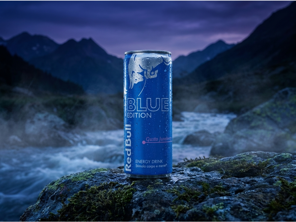 Red Bull Blue Edition Gusto Juneberry v přírodním prostředí