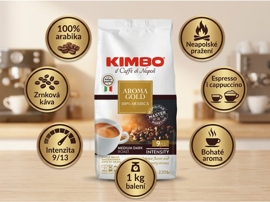 Kimbo Aroma Gold 100% Arabica - výhody zrnkové kávy