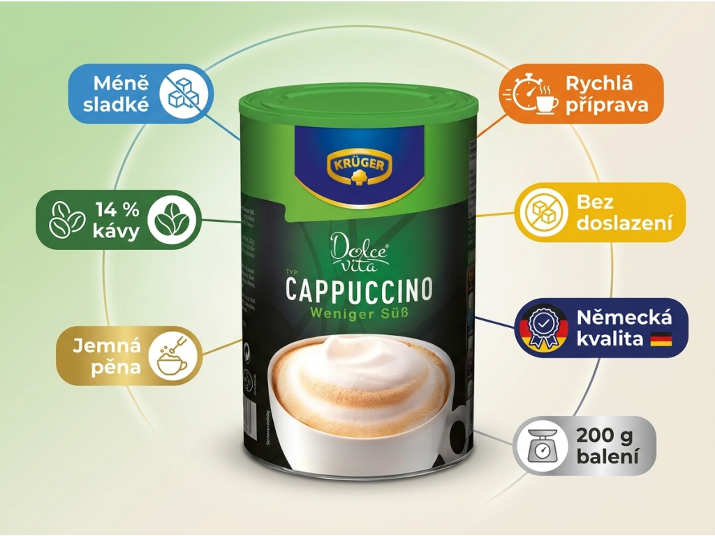 Krüger Dolce Vita Cappuccino méně sladké - výhody