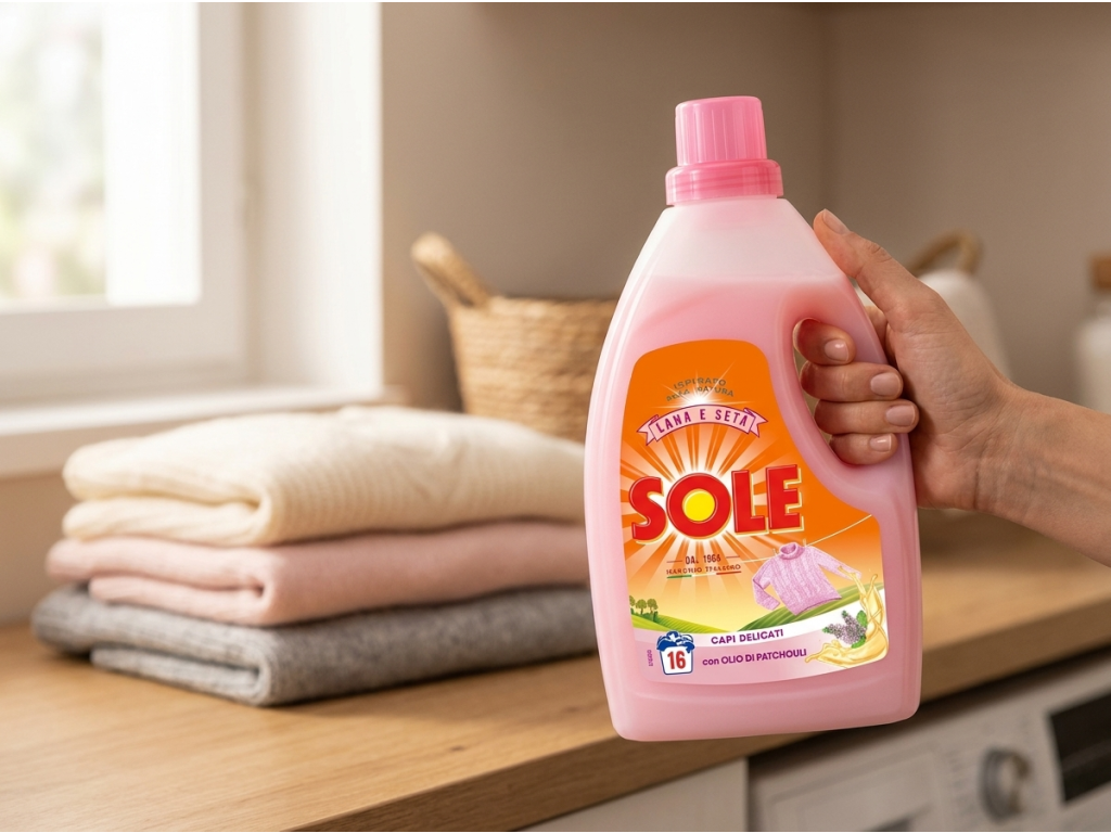 Sole Lana e Seta láhev v ruce