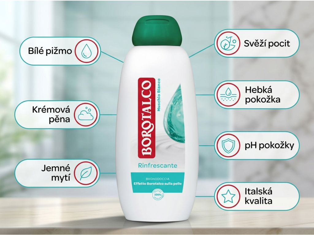 Borotalco sprchový gel Muschio Bianco - benefity