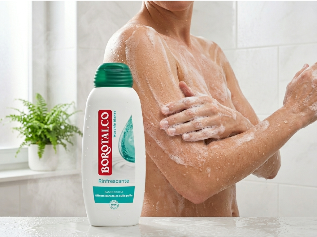 Borotalco sprchový gel Muschio Bianco při použití