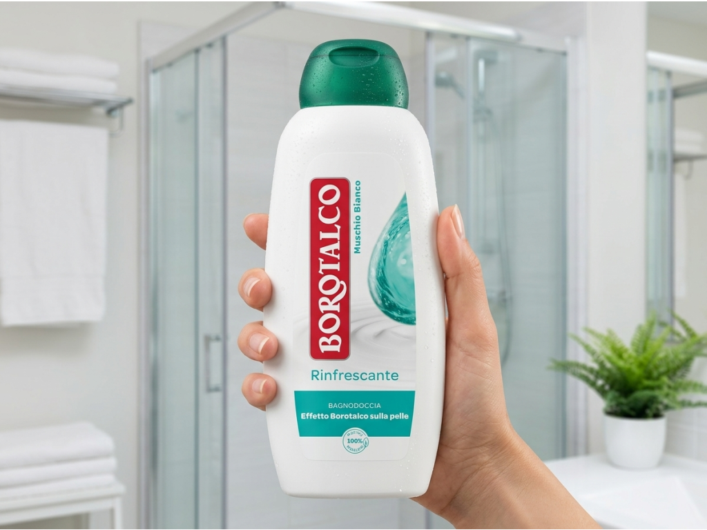 Borotalco sprchový gel Muschio Bianco v ruce
