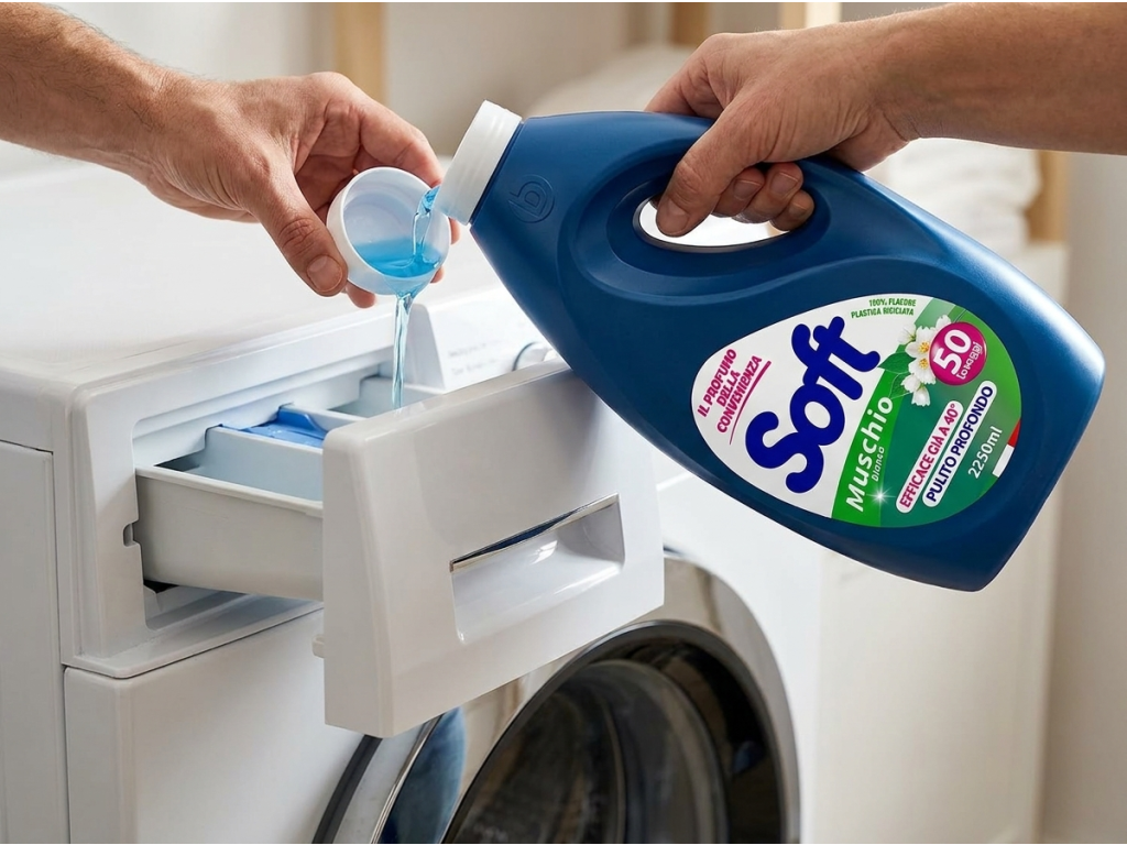 Dávkování pracího gelu Soft Muschio Bianco