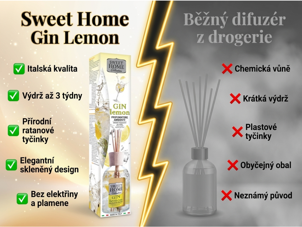 Sweet Home Collection Gin Lemon aroma difuzér - srovnání s běžným difuzérem