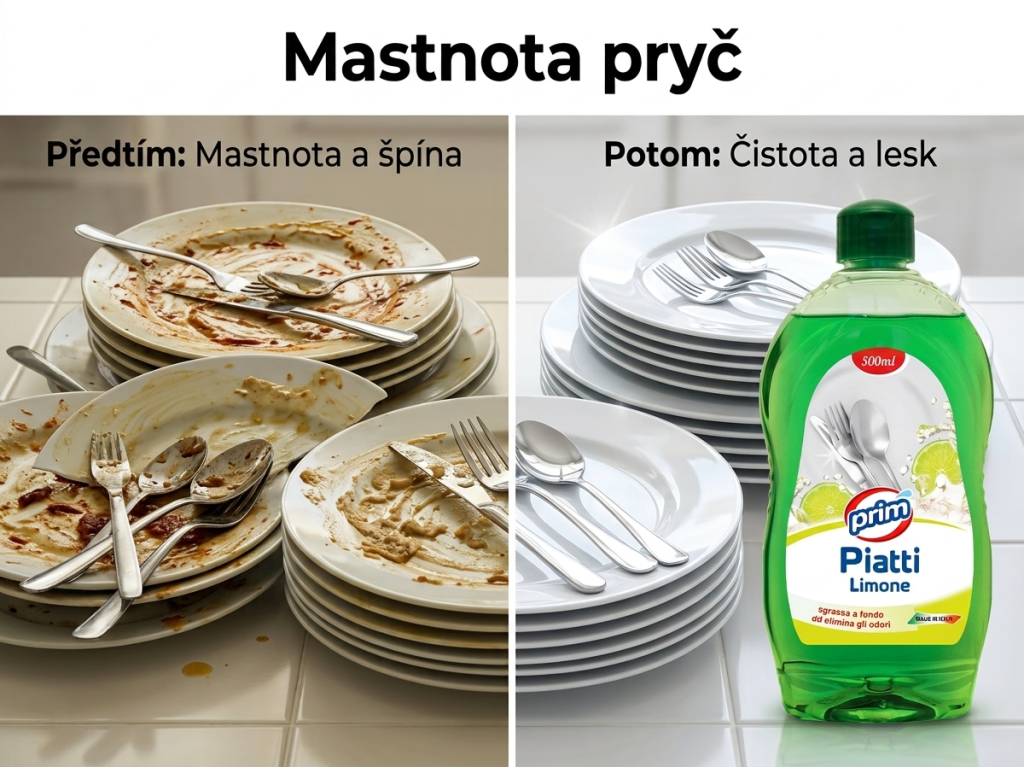 Srovnání Prim Piatti Limone s běžným mytím nádobí