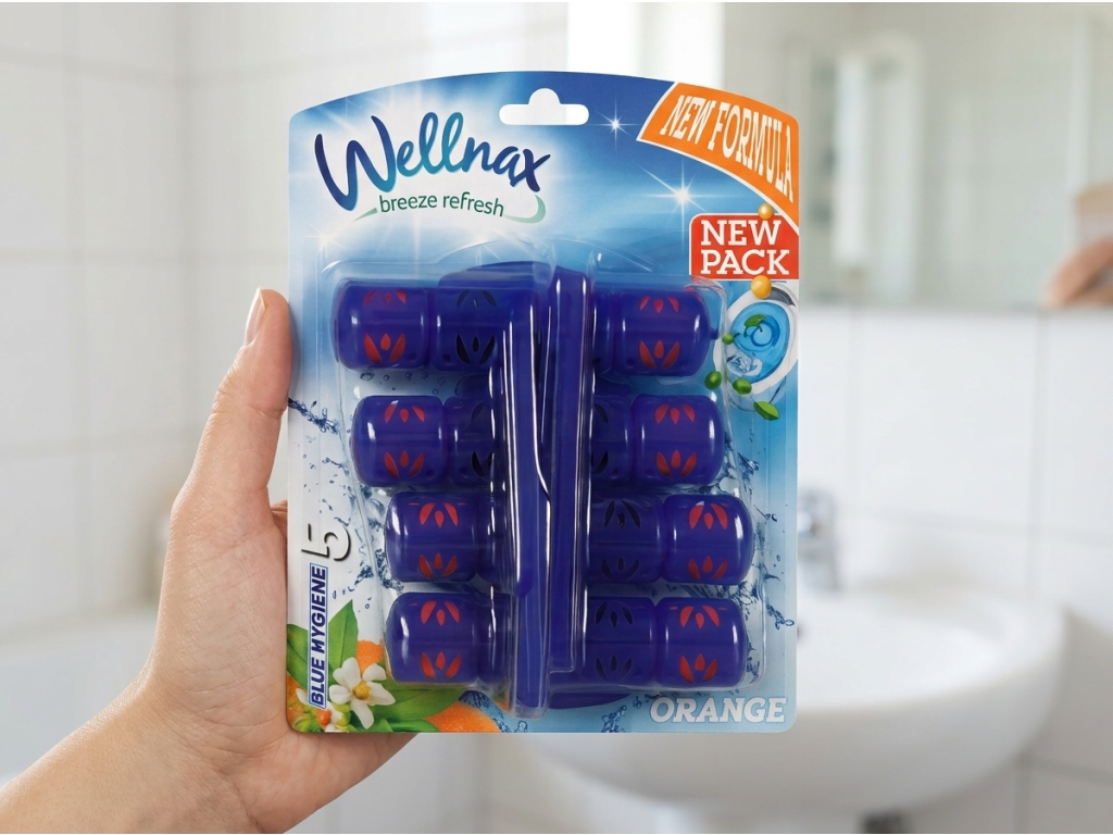 Wellnax Orange WC závěsky v ruce