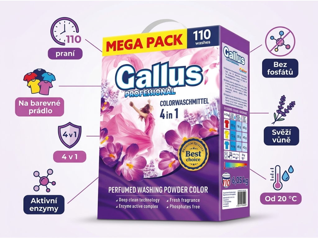 Gallus Professional Color - výhody pracího prášku pro barevné prádlo