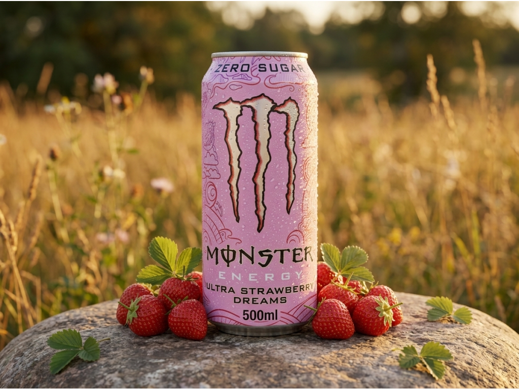 Monster Energy Ultra Strawberry Dreams v přírodním prostředí