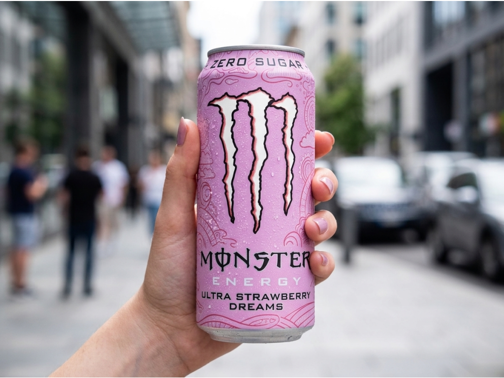 Plechovka Monster Energy Ultra Strawberry Dreams v ruce