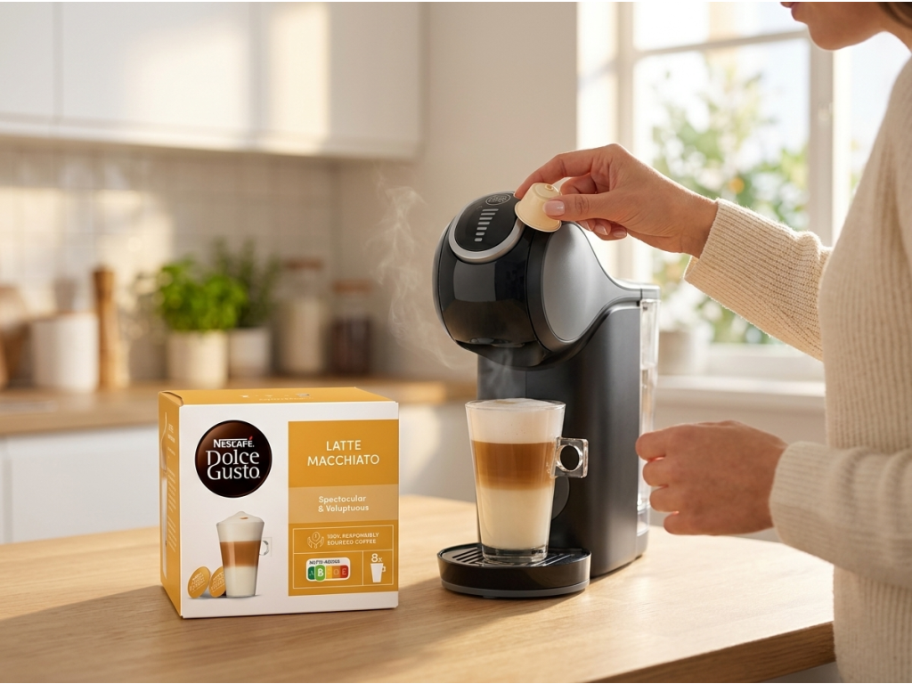 Příprava Nescafé Dolce Gusto Latte Macchiato v kuchyni